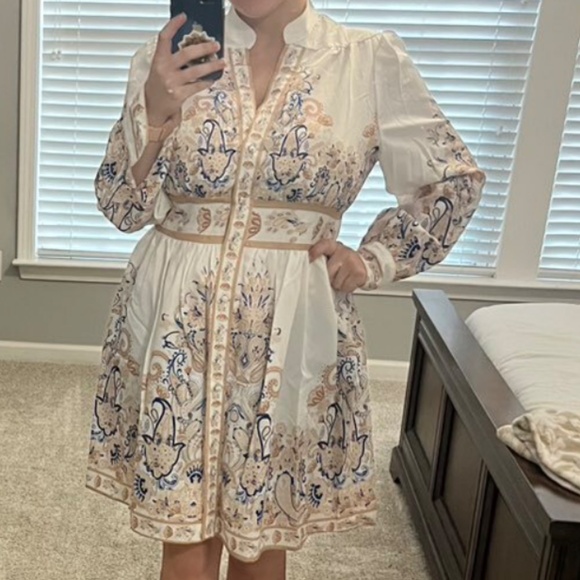 Boho Floral Print Button Down Notched Neck Long sleeve Dress